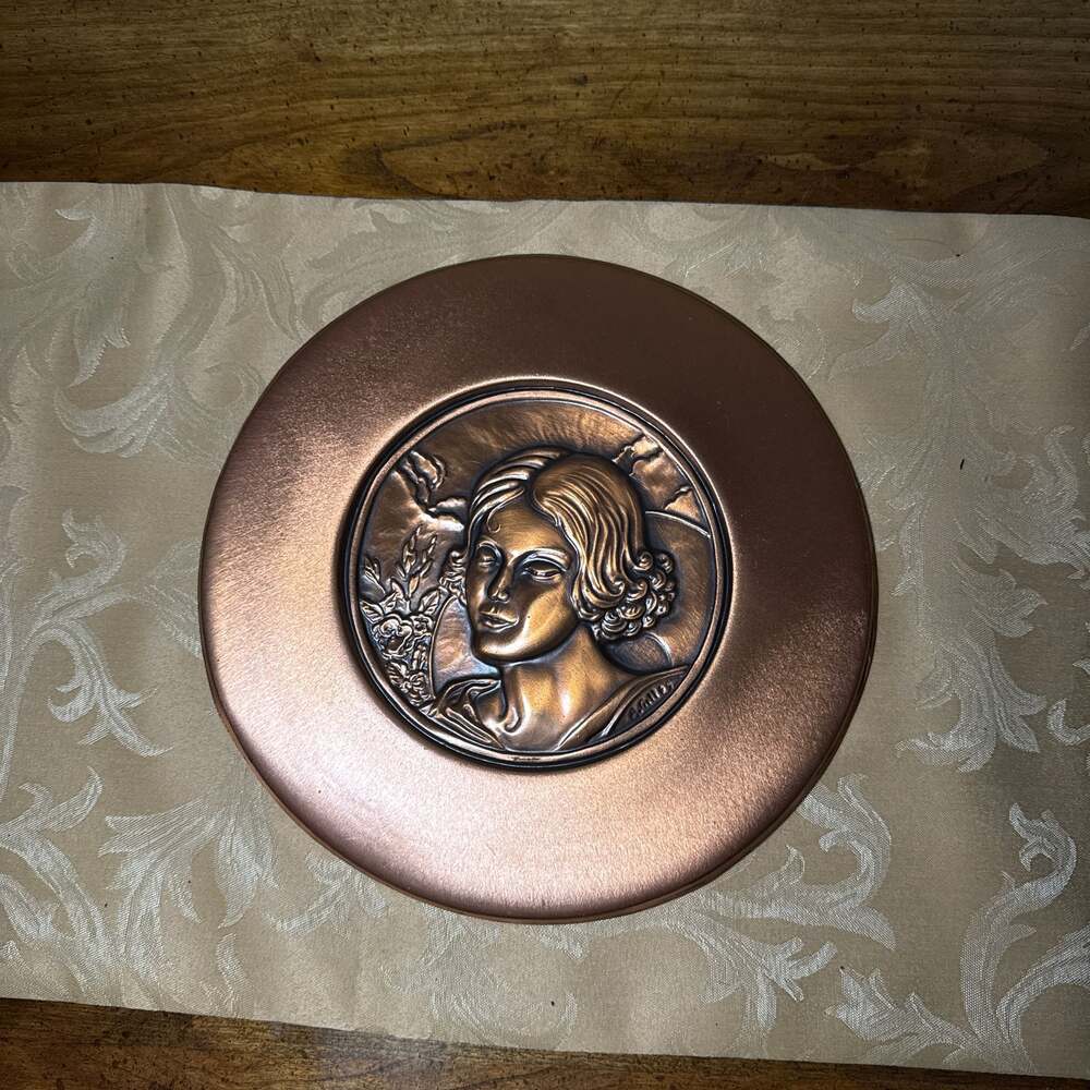 Vintage Repousse Copper Portrait Relief Wall Plaques Signed Albert Gilles